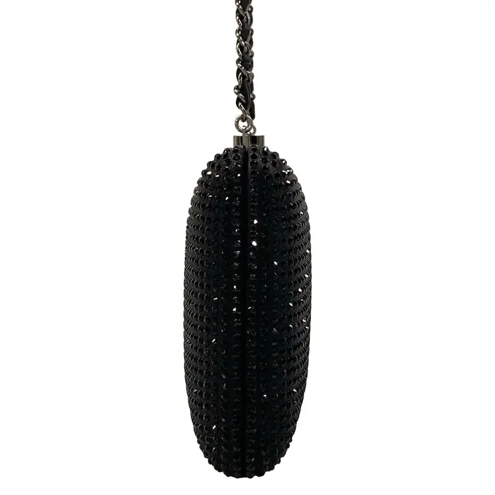 Chanel Shoulder Bag Black White Leather Rhinestones